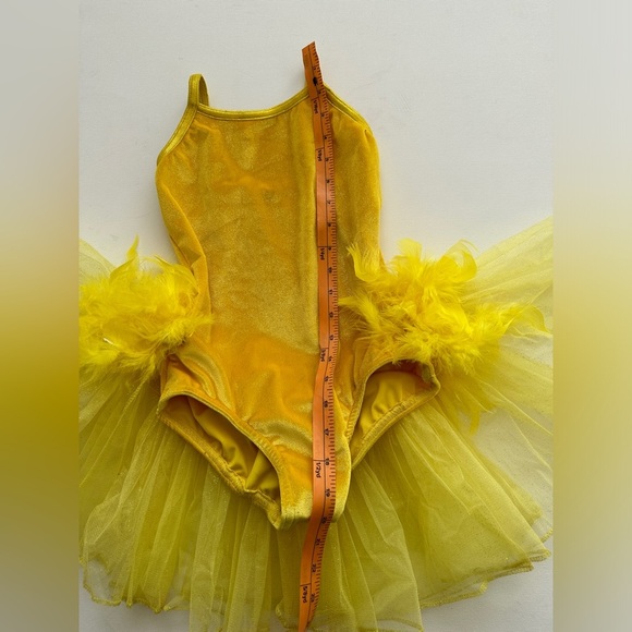 Jazzamatazz -Dance/Figure Skating Costume - Yellow Velvet-Tulle & Feather Skirt - Picture 7 of 9